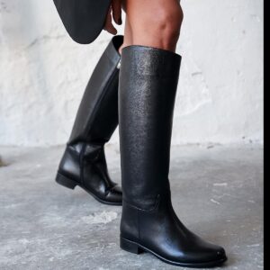 Jenga Black Leather Boots