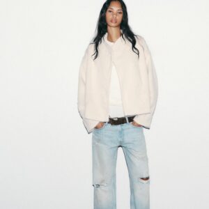 DOUBLE-BREASTED FAUX FUR JACKET