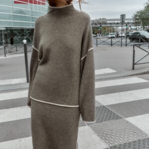 CONTRAST PIPING KNIT MIDI SKIRT