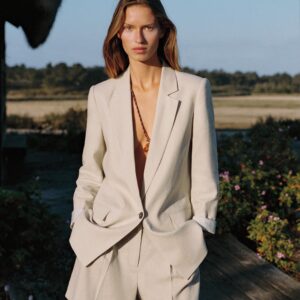 LINEN BLEND BLAZER WITH PRINTED CUFFS