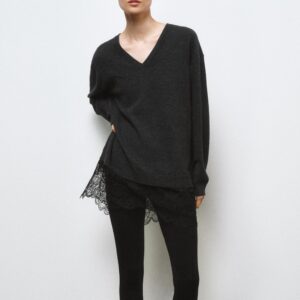 LONG KNIT JUMPER WITH LACE DETAIL