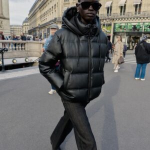 WATER-REPELLENT AND WINDPROOF QUILTED FAUX LEATHER ANORAK