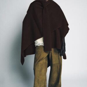 KNIT CAPE WITH CONTRAST THREAD SCARF