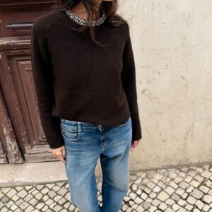 JEWEL BEADED NECK KNIT JUMPER