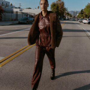 FAUX LEATHER JACKET WITH ELASTICATED WAIST