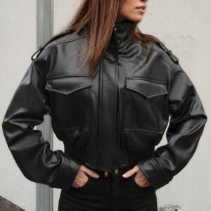 FAUX LEATHER JACKET WITH SHOULDER TABS