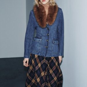 DENIM BLAZER WITH FAUX FUR COLLAR ZW COLLECTION