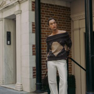 DIAMOND PATTERN STRAPLESS KNIT JUMPER