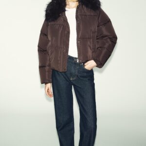 QUILTED BOMBER JACKET WITH FAUX FUR LAPEL