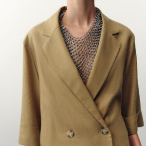 CROPPED DOUBLE-BREASTED LINEN BLEND BLAZER