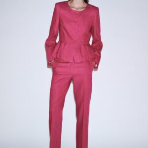 LINEN BLEND PEPLUM BLAZER