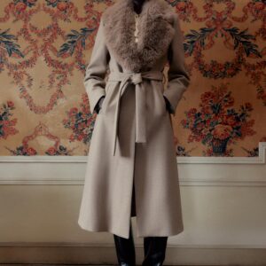 WOOL COAT WITH FAUX FUR LAPEL AND BELT