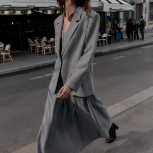 HERRINGBONE BLAZER WITH SHOULDER PADS