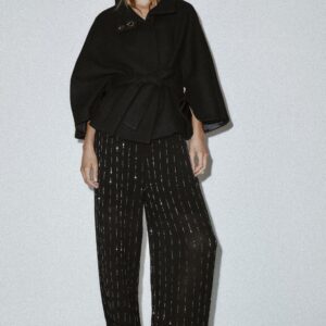 SHORT WOOL COAT WITH CAPE SLEEVES AND BELT