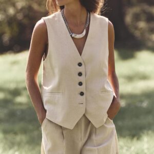 LINEN BLEND TAILORED WAISTCOAT