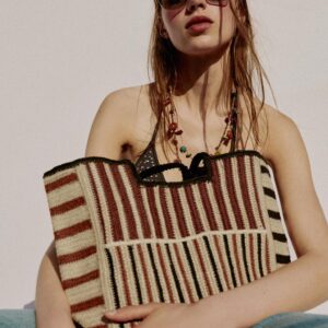 STRIPED BRAIDED JUTE BAG