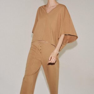 COTTON T-SHIRT AND TROUSERS SET - MID-CAMEL