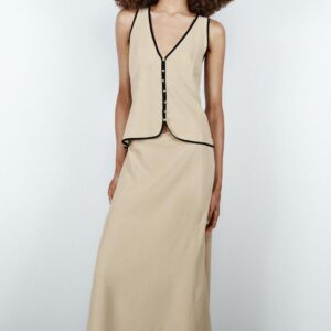 CONTRAST PIPING MIDI DRESS