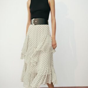 COMBINED POLKA DOT RUFFLED DRESS WITH BELT