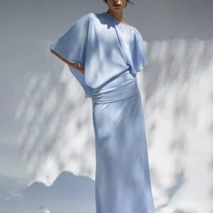 ASYMMETRIC CAPE SATIN DRESS