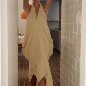 LINEN BLEND HALTER MINI DRESS