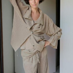LINEN BLEND TIE-DETAIL SHIRT