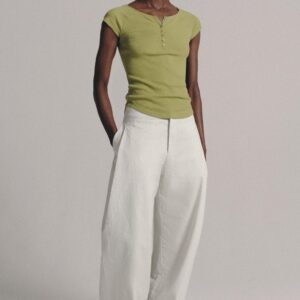 LINEN BLEND BUTTON-UP T-SHIRT