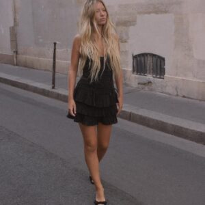 RUFFLED MINI DRESS WITH LACE-UP DETAIL
