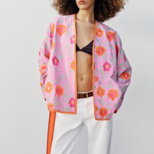 FLORAL EMBROIDERY BELTED KIMONO