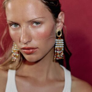 MIRROR AND CROCHET BEADED EARRINGS