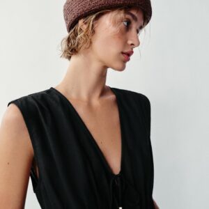 100% RAFFIA CAP WITH TURN-UP HEM