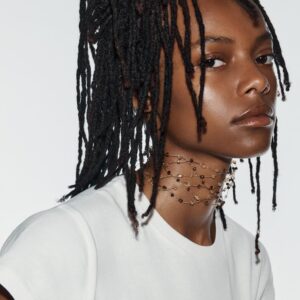 METALLIC THREAD STONE CHOKER NECKLACE