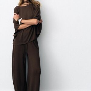 RUSTIC TOP AND TROUSER SET - BROWN