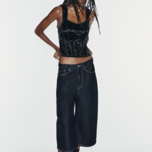 SHINY-EFFECT CORSETRY-INSPIRED TOP