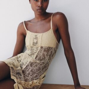LACE CORSETRY-INSPIRED DRESS WITH TIE