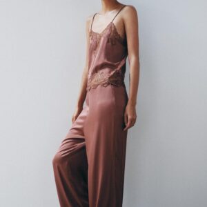 LACE-TRIMMED SATIN CAMISOLE TOP