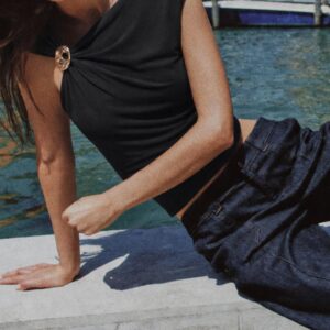 DRAPED TOP WITH METALLIC DETAIL