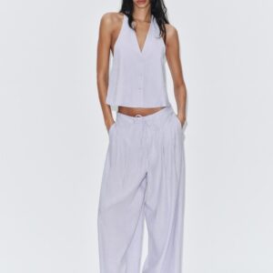 LINEN BLEND WIDE-LEG TROUSERS WITH PLEATS