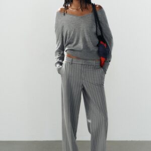 LOW-RISE STRIPED STRAIGHT-LEG TROUSERS