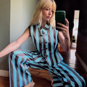 STRIPED WAISTCOAT STYLE TOP WITH FROG FASTENING