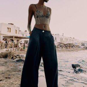 PALAZZO TROUSERS WITH GOLD BUTTON