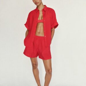 RELAXED SHORTS WITH ELASTIC WAIST - RED
