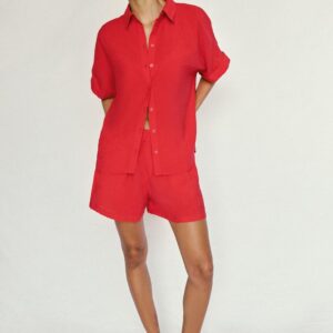 SHORT SLEEVE FLOWING SHIRT - RED