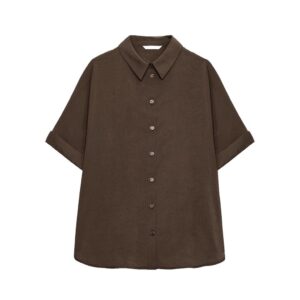 SHORT SLEEVE FLOWING SHIRT - DARK BROWN