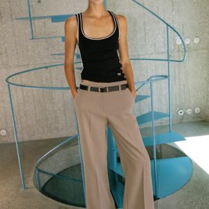 BELTED TROUSERS WITH TURN-UP HEMS
