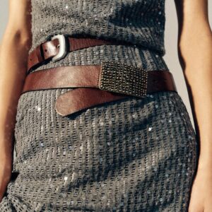 100% LEATHER BELT WITH TEXTURED BUCKLE