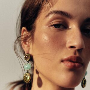 TRIPLE STONE AND RHINESTONE EARRINGS