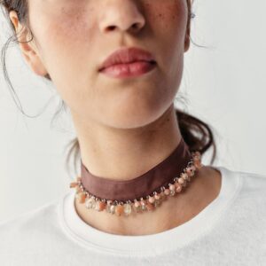 FABRIC AND STONE CHOKER NECKLACE