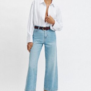 HIGH-WAIST WIDE-LEG CROPPED JEANS WITH BELT