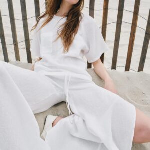 ZW COLLECTION 100% LINEN TOP AND TROUSER SET - WHITE